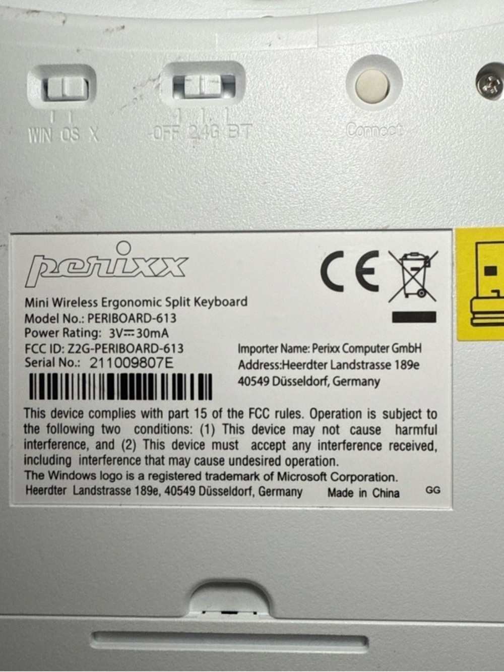 Perixx PERIBOARD-613W Wireless 2.4 & Bluetooth Ergonomic Compact Split Keyboard - Picture 5 of 6